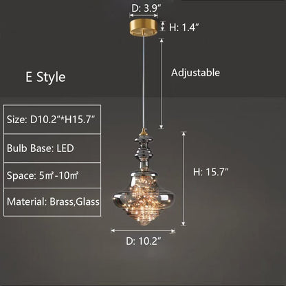 Modern Gray Glass Starry Sky Pendant Light Fixture for Dining Room/Bar/Kitchen Island - E: D10.2"*H15.7"Tri-Color Light (Warm/White/Neutral)Blushlighting