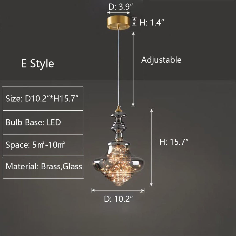 Modern Gray Glass Starry Sky Pendant Light Fixture for Dining Room/Bar/Kitchen Island - E: D10.2"*H15.7"Tri-Color Light (Warm/White/Neutral)Blushlighting
