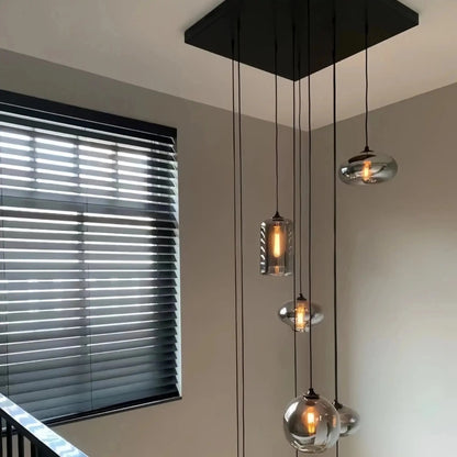 Modern Pendant Fixture light For 2 Story Foyer /Enterway /Staircase - Ceiling Plate: L27.6"*W27.6"/6 LightsWarm LightBlushlighting