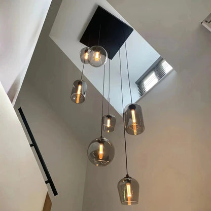Modern Pendant Fixture light For 2 Story Foyer /Enterway /Staircase - Ceiling Plate: L27.6"*W27.6"/6 LightsWarm LightBlushlighting