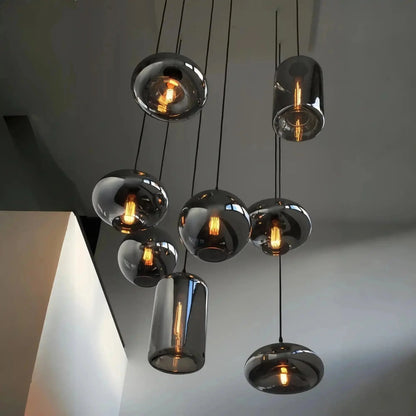 Modern Pendant Fixture light For 2 Story Foyer /Enterway /Staircase - Ceiling Plate: L27.6"*W27.6"/6 LightsWarm LightBlushlighting