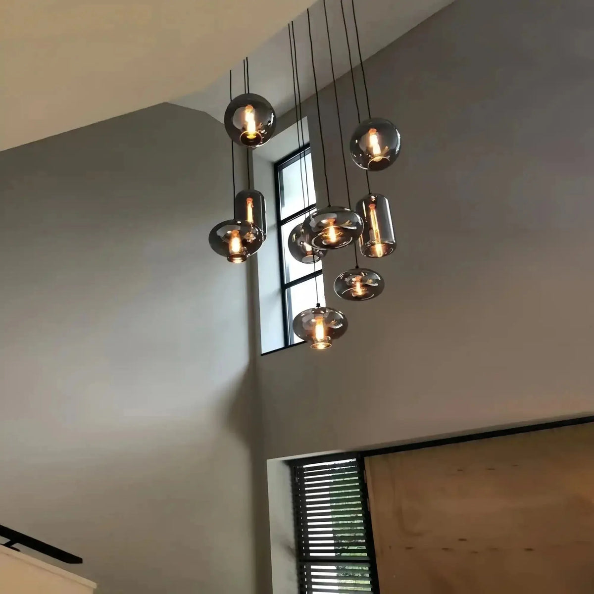 Modern Pendant Fixture light For 2 Story Foyer /Enterway /Staircase - Ceiling Plate: L27.6"*W27.6"/6 LightsWarm LightBlushlighting