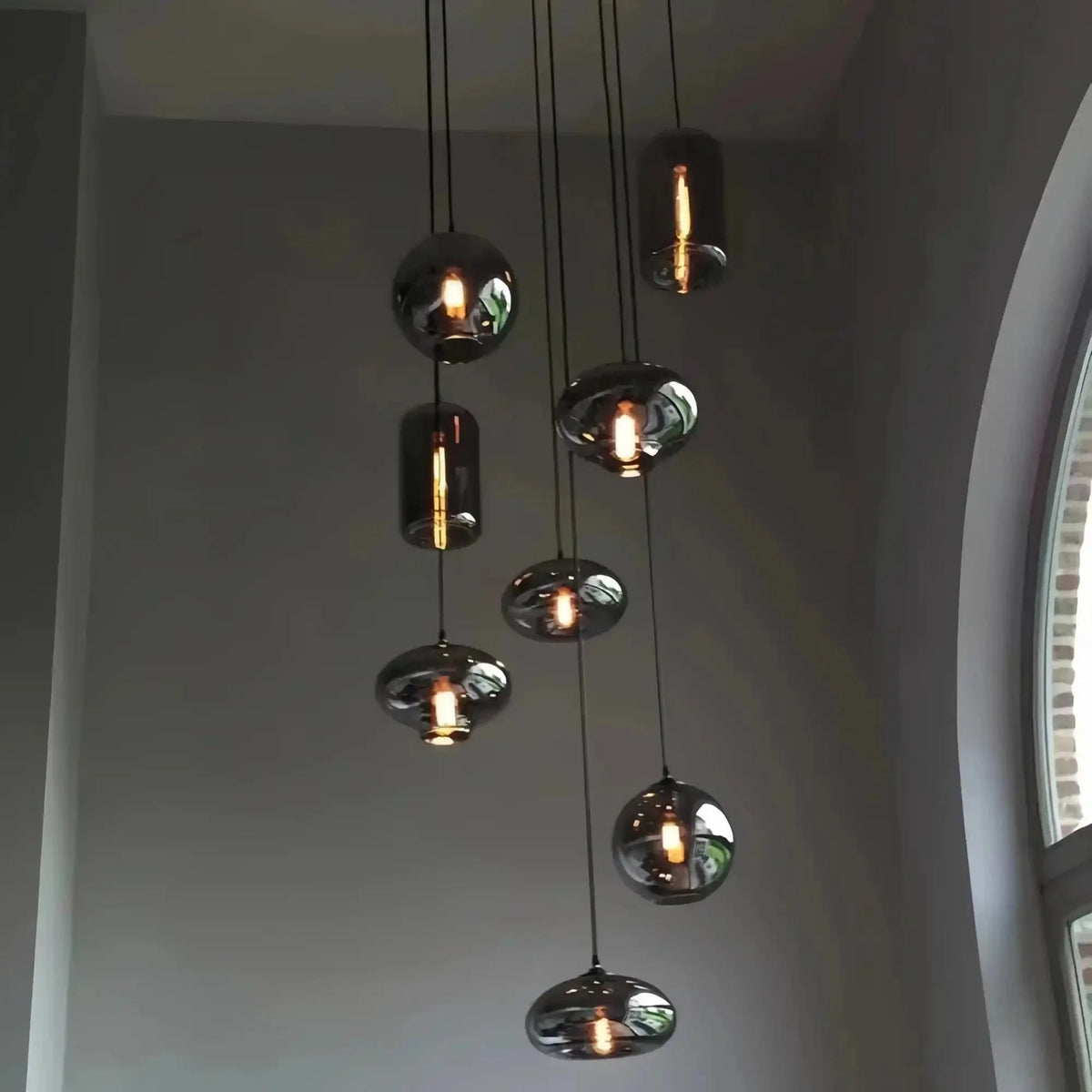 Modern Pendant Fixture light For 2 Story Foyer /Enterway /Staircase - Ceiling Plate: L27.6"*W27.6"/6 LightsWarm LightBlushlighting