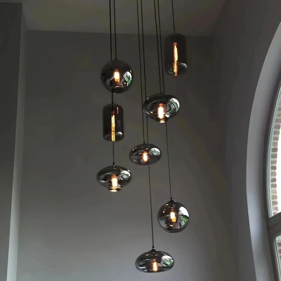Modern Pendant Fixture light For 2 Story Foyer /Enterway /Staircase - Ceiling Plate: L27.6"*W27.6"/6 LightsWarm LightBlushlighting