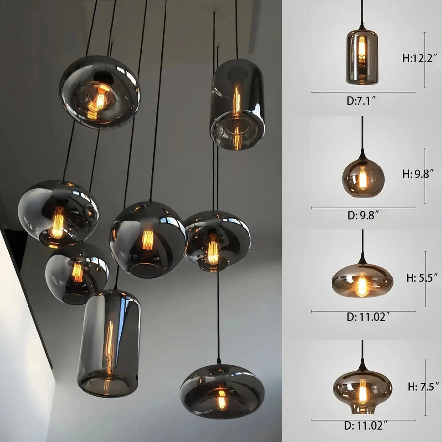 Modern Pendant Fixture light For 2 Story Foyer /Enterway /Staircase - Ceiling Plate: L27.6"*W27.6"/6 LightsWarm LightBlushlighting