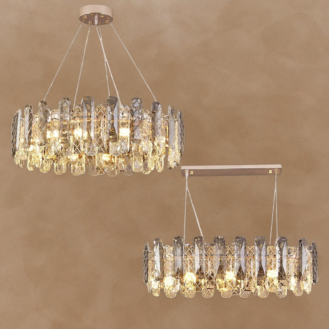 Modern Smoky Gray Crystal Chandelier Gleamy Light Fixture for Living/Dining Room/ Bedroom/ Home Office