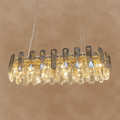Modern Smoky Gray Crystal Chandelier Gleamy Light Fixture for Living/Dining Room/ Bedroom/ Home Office