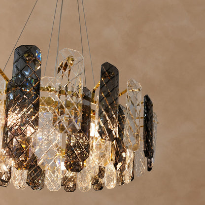 Modern Smoky Gray Crystal Chandelier Gleamy Light Fixture for Living/Dining Room/ Bedroom/ Home Office