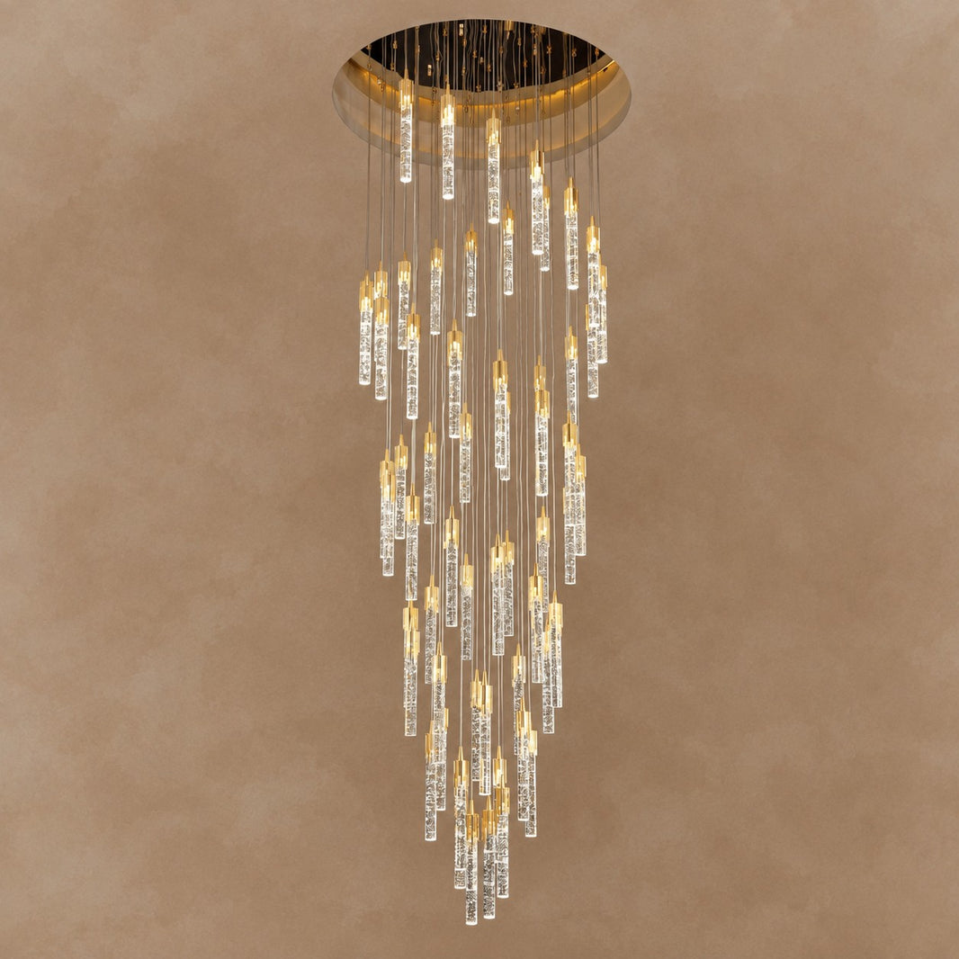 Modern Spiral Cylindrical Bubble Crystal Chandelier for High Ceiling
