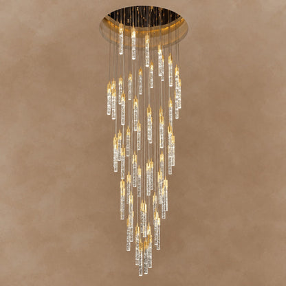 Modern Spiral Cylindrical Bubble Crystal Chandelier for High Ceiling