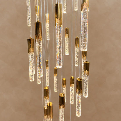 Modern Spiral Cylindrical Bubble Crystal Chandelier for High Ceiling