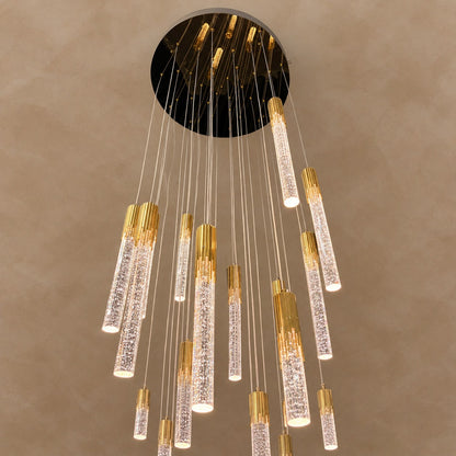 Modern Spiral Cylindrical Bubble Crystal Chandelier for High Ceiling