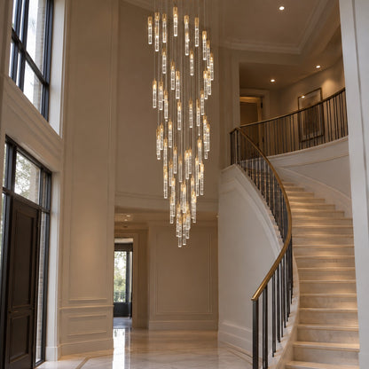 Modern Spiral Cylindrical Bubble Crystal Chandelier for High Ceiling
