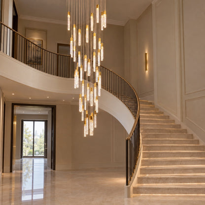 Modern Spiral Cylindrical Bubble Crystal Chandelier for High Ceiling
