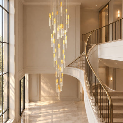 Modern Spiral Cylindrical Bubble Crystal Chandelier for High Ceiling