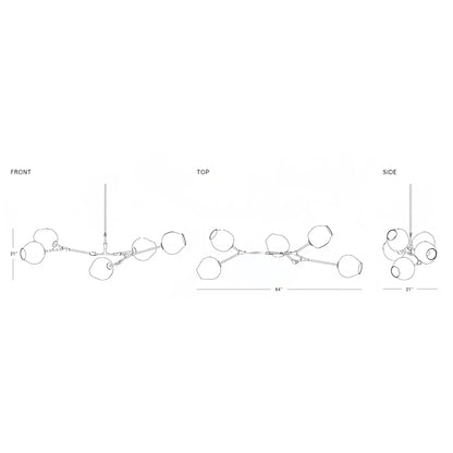 Modern Sputnik Smoky Gray/Amber Glass Branch Chandelier for Kitchen Island/Dining Room - 5 Globes/W43.3"*D21.65"*H20"Brass Finish/Clear GlassWarm LightBlushlighting