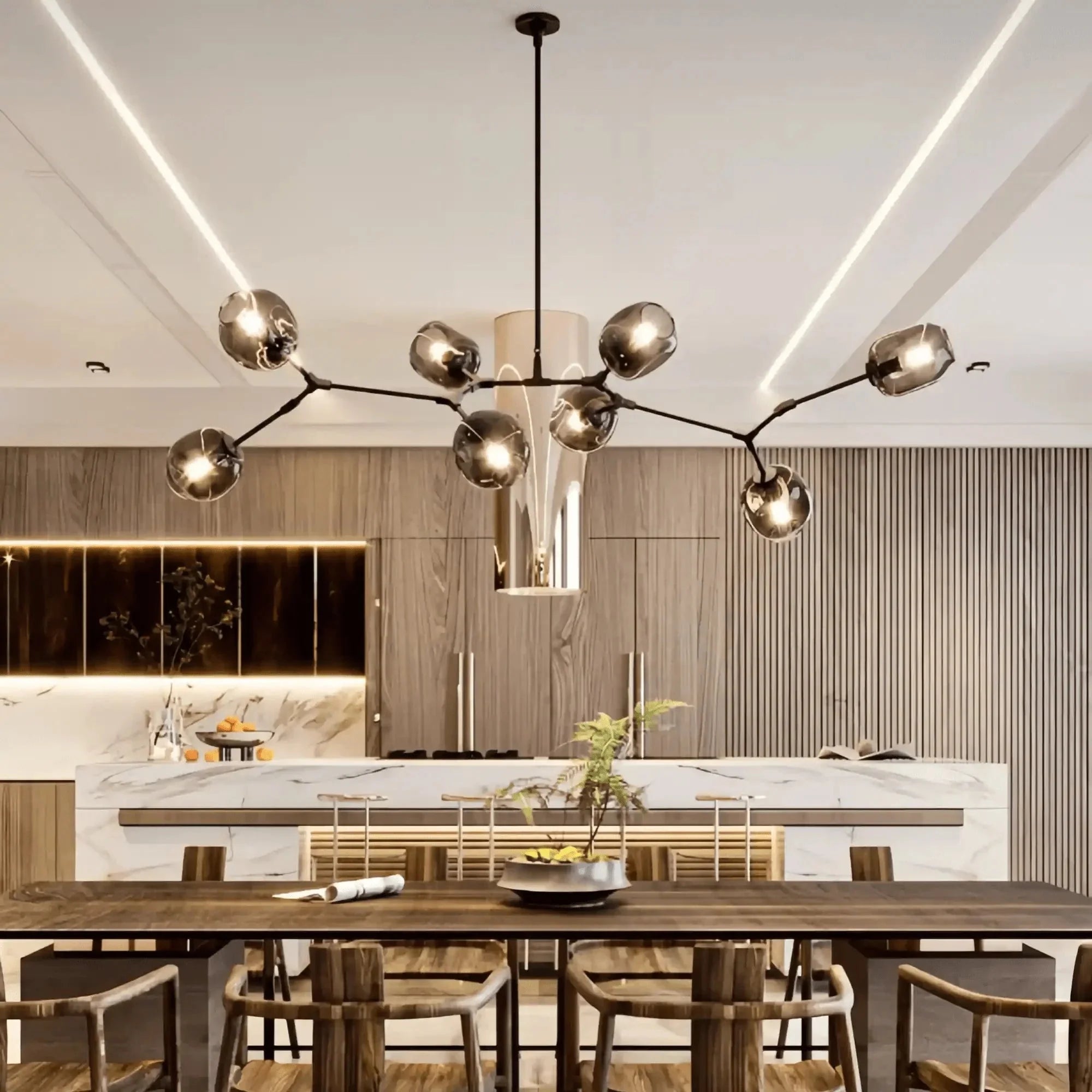 Modern Sputnik Smoky Gray/Amber Glass Branch Chandelier for Kitchen Island/Dining Room - 5 Globes/W43.3"*D21.65"*H20"Brass Finish/Clear GlassWarm LightBlushlighting