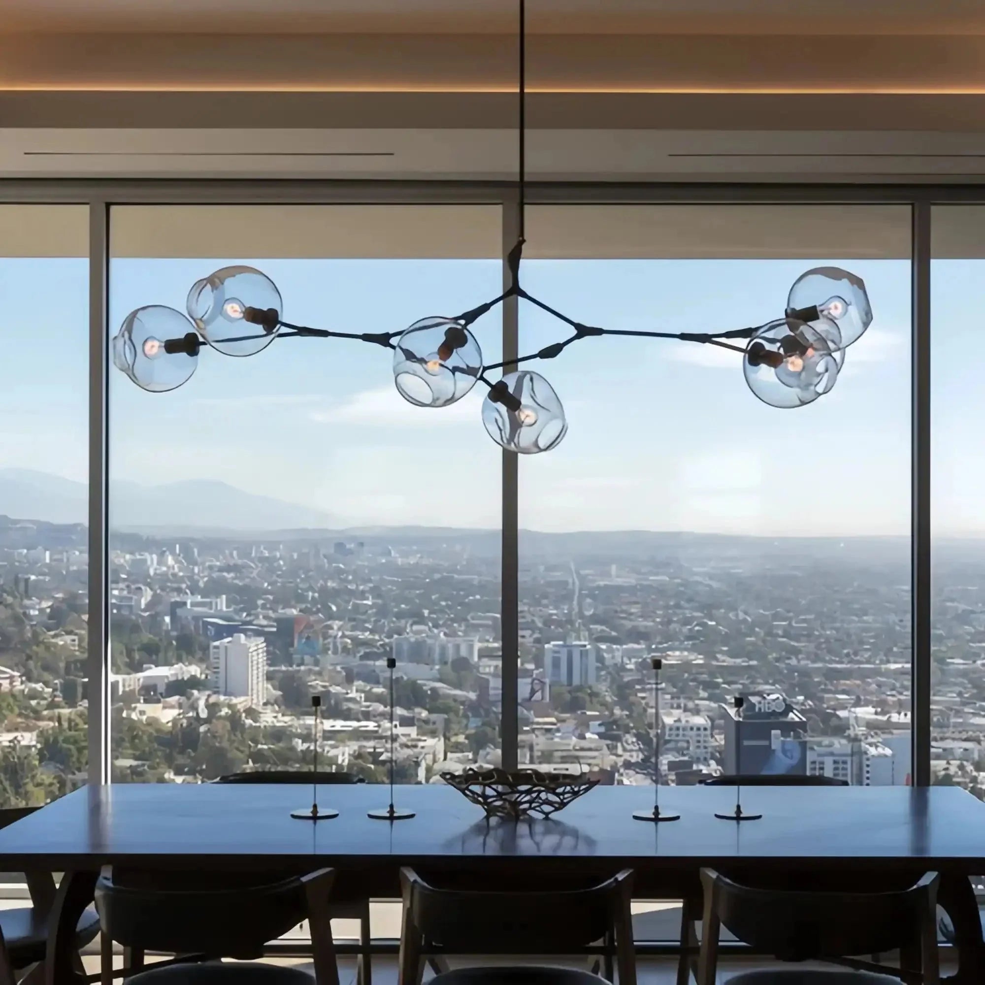 Modern Sputnik Smoky Gray/Amber Glass Branch Chandelier for Kitchen Island/Dining Room - 5 Globes/W43.3"*D21.65"*H20"Brass Finish/Clear GlassWarm LightBlushlighting
