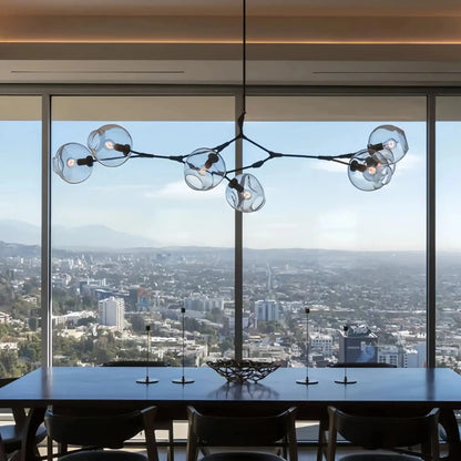 Modern Sputnik Smoky Gray/Amber Glass Branch Chandelier for Kitchen Island/Dining Room - 5 Globes/W43.3"*D21.65"*H20"Brass Finish/Clear GlassWarm LightBlushlighting