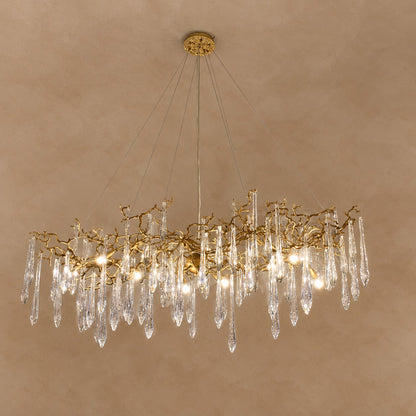 New Clear Glass Raindrop Copper Branch Chandelier Modern Designer Pendant Light For Dining Table/Kitchen Island
