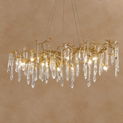 New Clear Glass Raindrop Copper Branch Chandelier Modern Designer Pendant Light For Dining Table/Kitchen Island