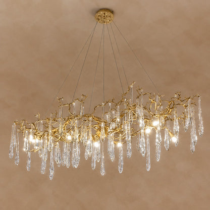 New Clear Glass Raindrop Copper Branch Chandelier Modern Designer Pendant Light For Dining Table/Kitchen Island