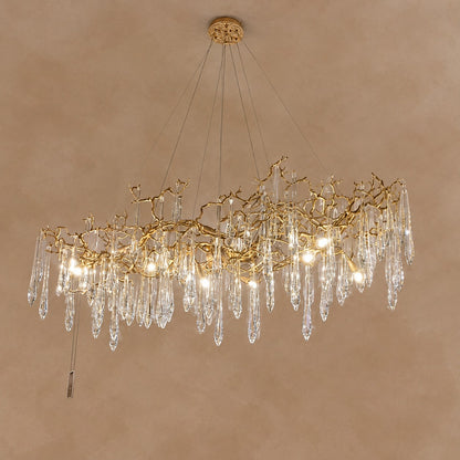 New Clear Glass Raindrop Copper Branch Chandelier Modern Designer Pendant Light For Dining Table/Kitchen Island