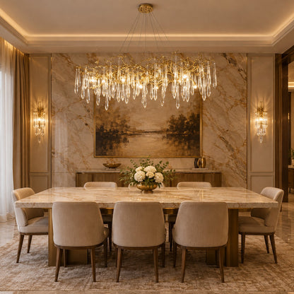 New Clear Glass Raindrop Copper Branch Chandelier Modern Designer Pendant Light For Dining Table/Kitchen Island