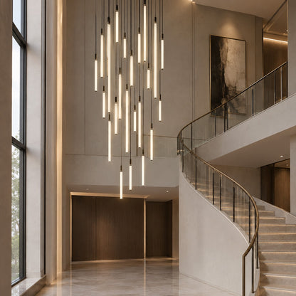 Nordic Fashion Minimalist Black Straight Pendant Chandelier for Bedside/Staircase/Loft/Duplex