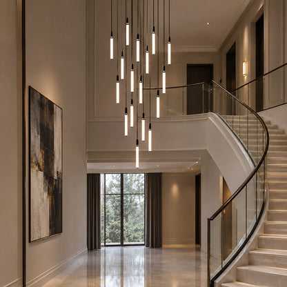 Nordic Fashion Minimalist Black Straight Pendant Chandelier for Bedside/Staircase/Loft/Duplex