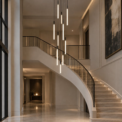 Nordic Fashion Minimalist Black Straight Pendant Chandelier for Bedside/Staircase/Loft/Duplex