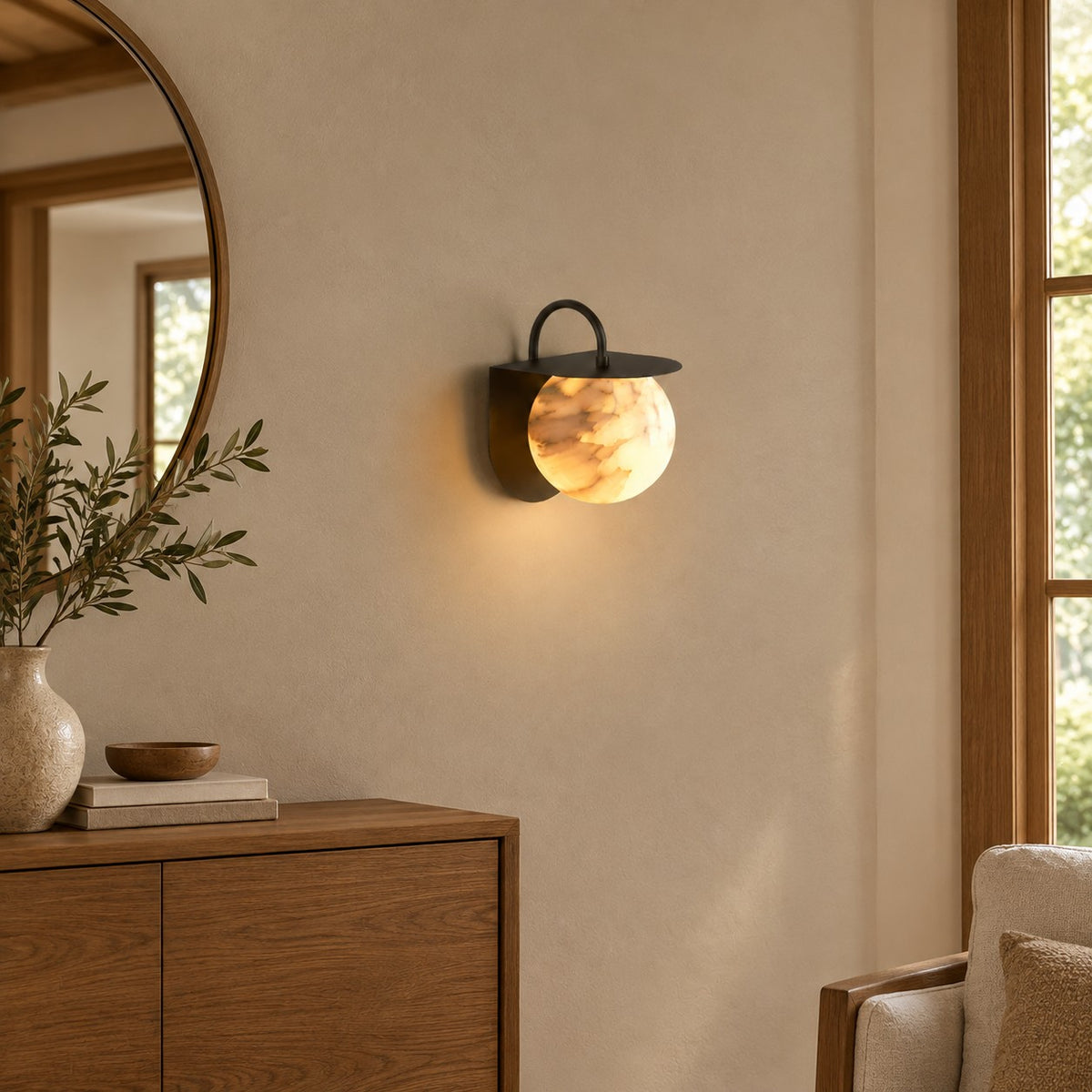 Novera Spanish Alabaster Contemporary Wall Sconce 7.1"