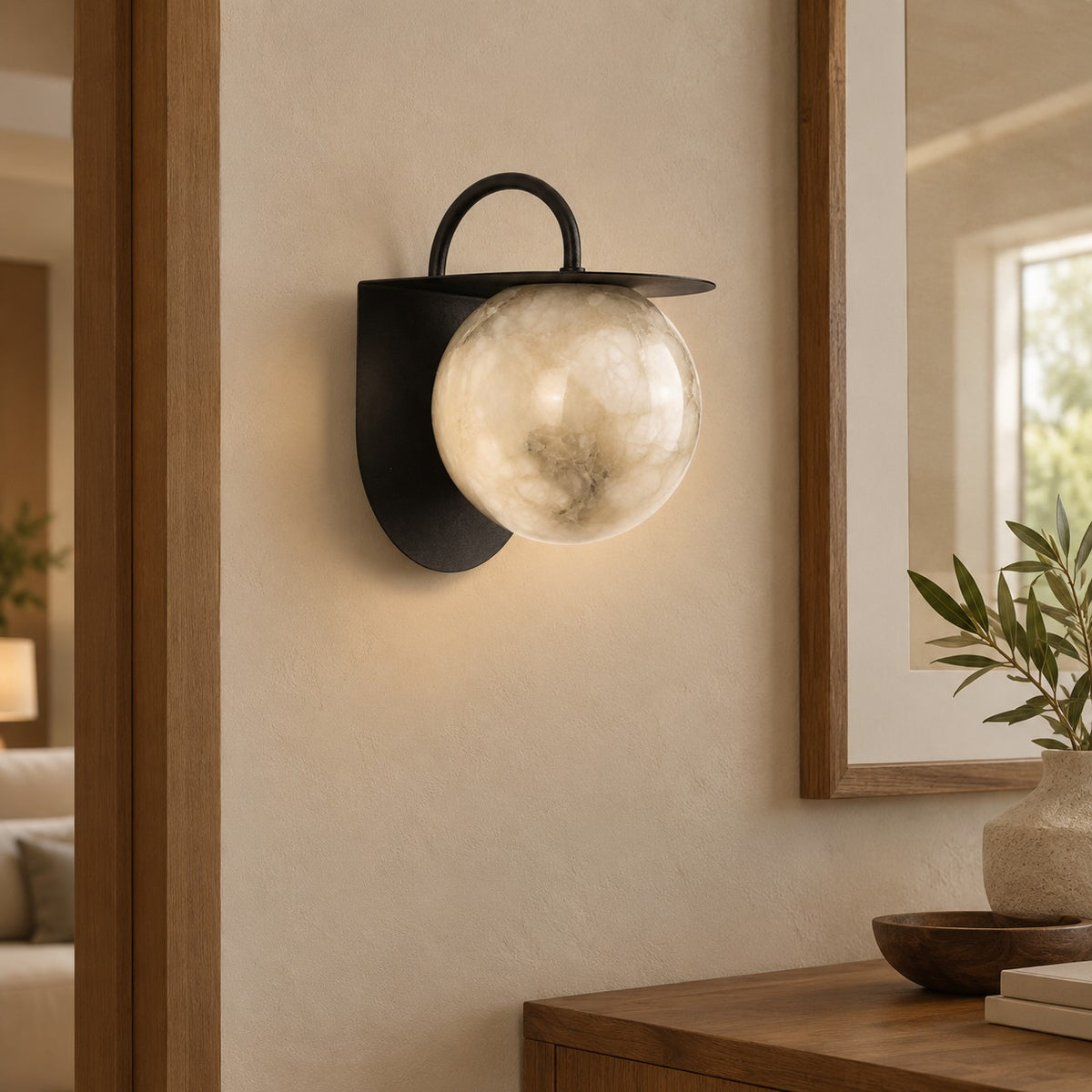 Novera Spanish Alabaster Contemporary Wall Sconce 7.1"