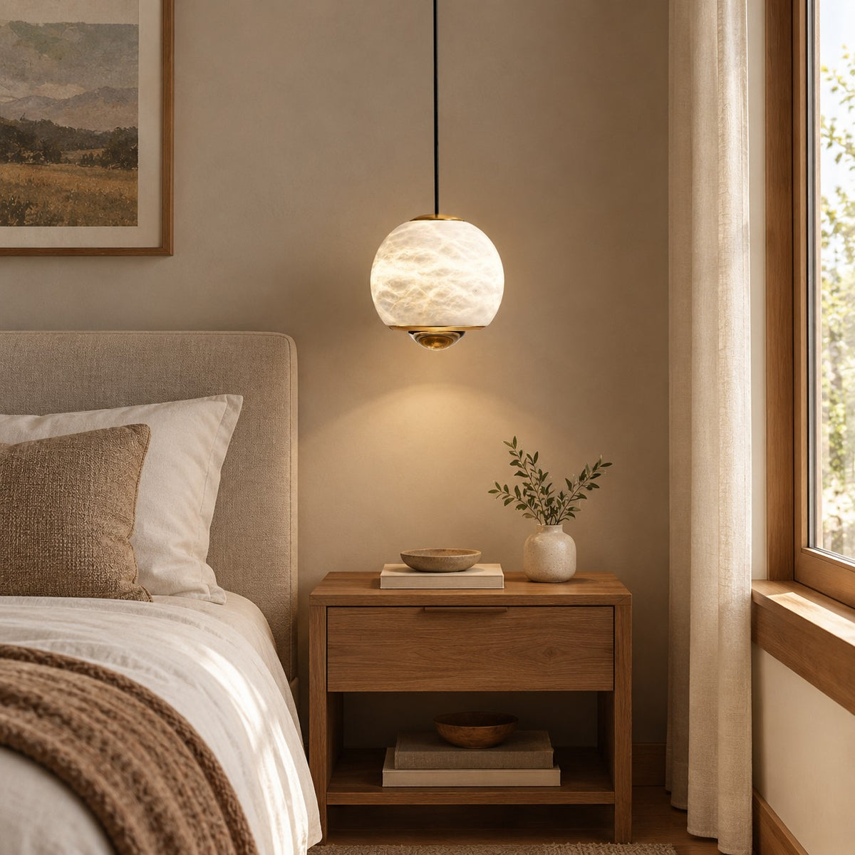 Orbelle Alabaster Globe Modern Pendant Light