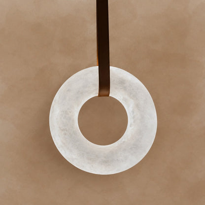 Oslo L1P Pendant Alabaster Chandelier, Halo Ring Chandelier With canopy Over Dining Table