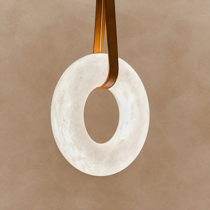 Oslo L1P Pendant Alabaster Chandelier, Halo Ring Chandelier With canopy Over Dining Table