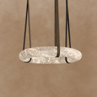 Oslo L1P Pendant Alabaster Chandelier, Halo Ring Chandelier With canopy Over Dining Table