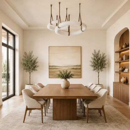 Oslo L1P Pendant Alabaster Chandelier, Halo Ring Chandelier With canopy Over Dining Table