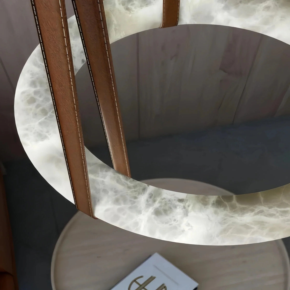 Oslo L1P Pendant Alabaster Chandelier, Halo Ring Chandelier With canopy Over Dining Table - 31.5" D Single RingBlushlighting