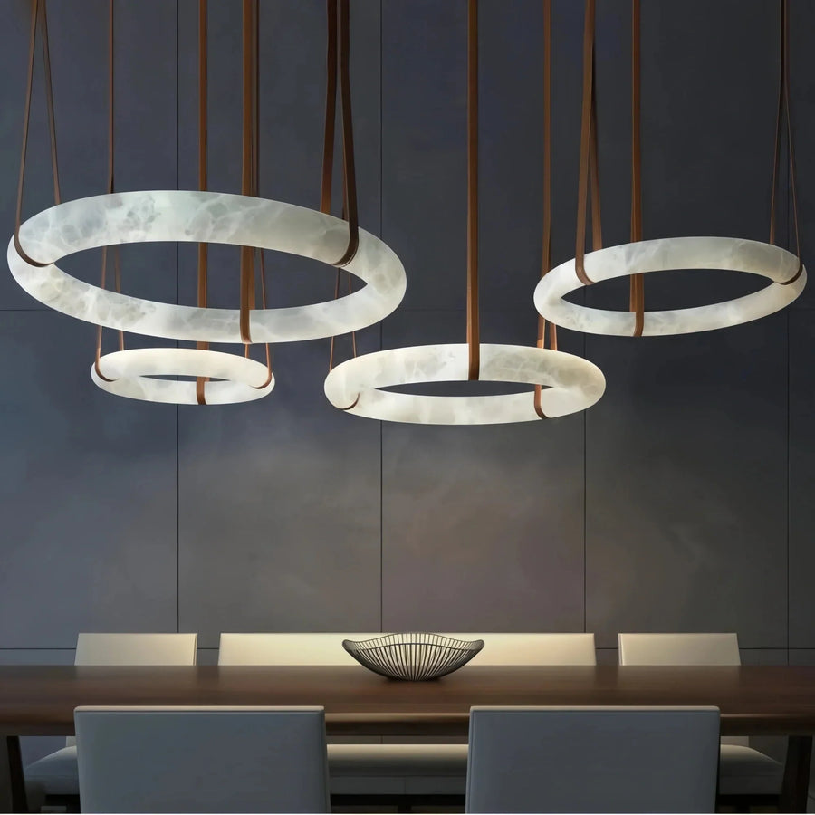 Oslo L1P Pendant Alabaster Chandelier, Halo Ring Chandelier With canopy Over Dining Table - 39.4" D Single RingBlushlighting