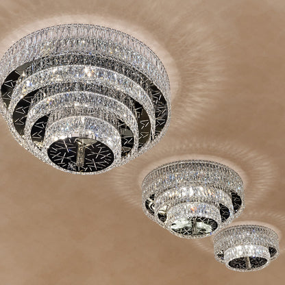 Oversized Modern Luxury Crystal Round Multi-layers Flush Mount Chandelier