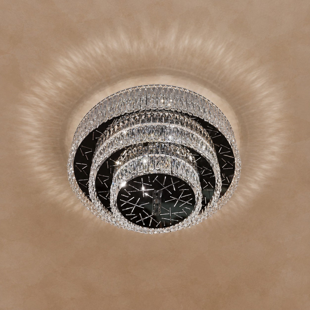 Oversized Modern Luxury Crystal Round Multi-layers Flush Mount Chandelier