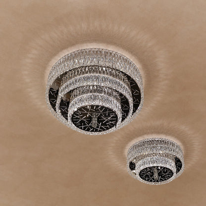 Oversized Modern Luxury Crystal Round Multi-layers Flush Mount Chandelier