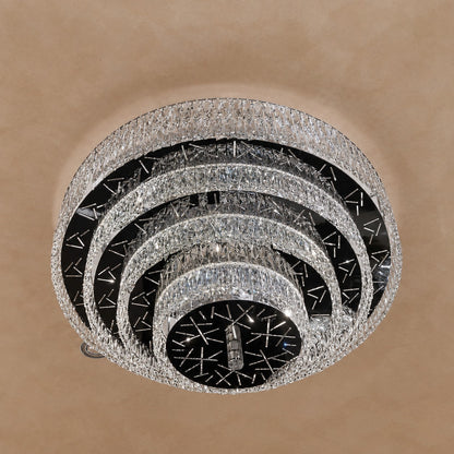 Oversized Modern Luxury Crystal Round Multi-layers Flush Mount Chandelier