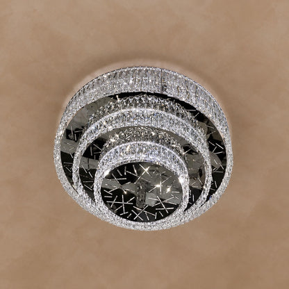 Oversized Modern Luxury Crystal Round Multi-layers Flush Mount Chandelier