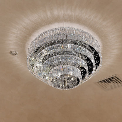 Oversized Modern Luxury Crystal Round Multi-layers Flush Mount Chandelier