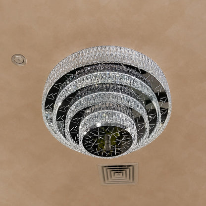 Oversized Modern Luxury Crystal Round Multi-layers Flush Mount Chandelier