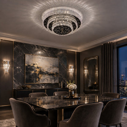 Oversized Modern Luxury Crystal Round Multi-layers Flush Mount Chandelier