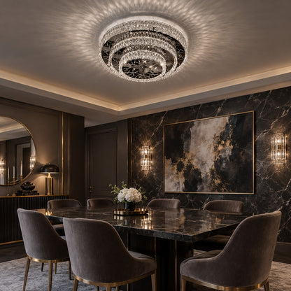Oversized Modern Luxury Crystal Round Multi-layers Flush Mount Chandelier