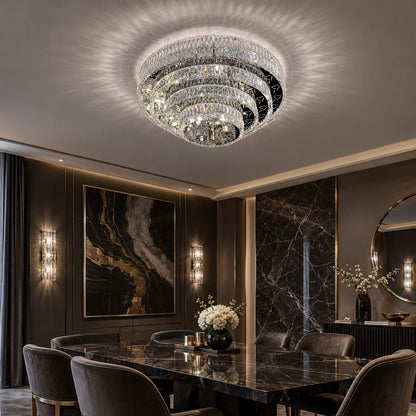Oversized Modern Luxury Crystal Round Multi-layers Flush Mount Chandelier